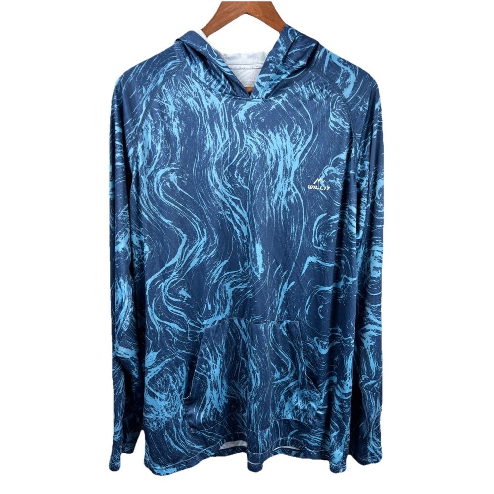 Willit UPF 50+ Sun Protection Hoodie Mens XL Long Sleeve Blue Outdoor Light Wgt